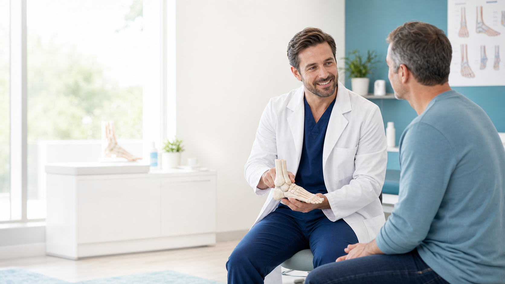 Podiatrist consulting with a patient in a modern clinic