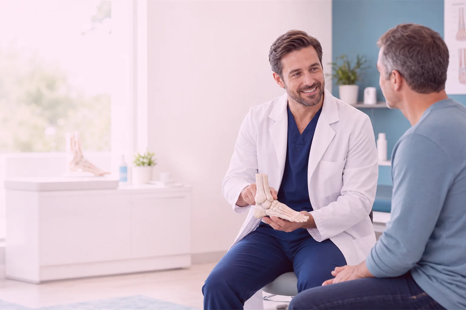 Clinician discussing treatment with a patient in a medical office